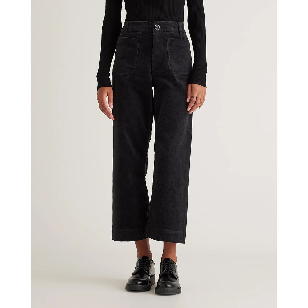 Quince Organic Cotton Wide Leg Corduroy Pants Black High Rise Size 12